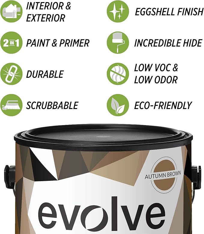 EVOLVE Paint & Primer: Environment-friendly, Low Sheen with One-coat Coverage for Interior & Exterior surfaces (Autumn Brown, 1-Gallon)