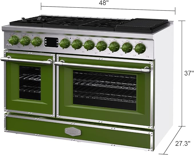 Akicon 48" Freestanding Gas Cooktop Oven Combo, Features 8 Sealed Burners, 6.7 Cu.ft Rapid Convection Oven, Convertible Fuel (NG/LP), Durable Cast Iron Grating (GASGASB1)