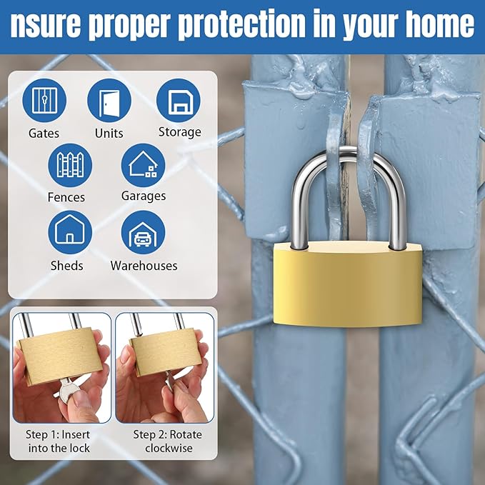 6pcs Solid Brass Keyed Padlock, Small Yellow Gym Lock, Strong Padlock with Same Key for Luggage Toolbox (60mm)