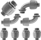 3/4-Inch Electrical Conduit Connector Kit,8-Pack Nonmetallic Plastic Liquid Tight Connector with 5 Straight,3 90 Degree Angle Fittings