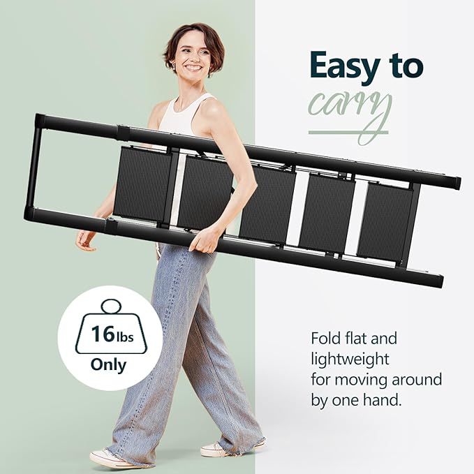 WOA WOA 5 Step Ladder for 10 Feet High Ceiling, Lightweight Foldable Ladder with Non-Slip Wide Pedals, Step Stool with Safe Handrail, Space Saving for Home, Kitchen, Indoor & Outdoor 300lbs - Black