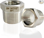 2 Pcs Reducer Hex Bushing, 304 Stainless Steel 3/4" Male NPT to 1/2" Female NPT（ 3/4"MNPT - 1/2"FNPT） Pipe Fitting Hex Bushing, Heavy Duty Pipe Fitting Reducer Adapter