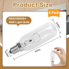 【4-Pack】 40W E12 Candelabra Bulbs, Dimmable 120V Warm White, Compatible for Broan/Whirlpool Range Hood Light Replacement for Models PM250/PM390/RM50000 - Replaces B02300264 WP8190806