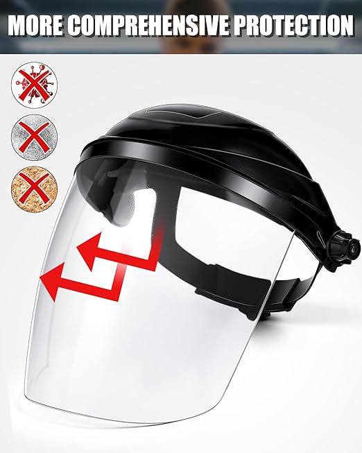 8 Black Safety Face Shield for Grinding and Cutting, Full Impact Resistant Face Shield Mask for Work Chemical Woodworking (Black)