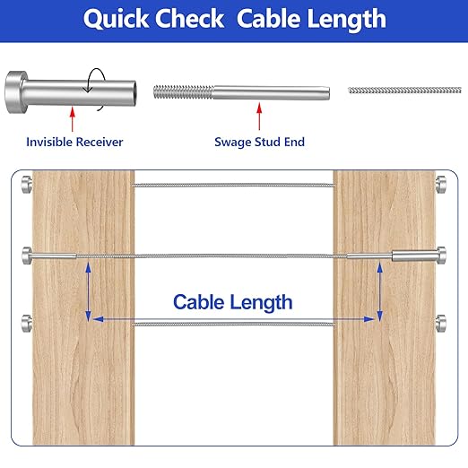 CKE 20 Pairs Invisible Cable Railing Kit, 3/16" Invisible Receiver and Swage Stud End for 2"x2", 4"x4" Wood/Metal Post, T316 Stainless Steel Invisible Deck Stair Cable Railing Hardware Tensioner CR31