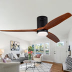 52 Inch Low Profile Ceiling Fans with Lights and Remote Control, Flush Mount Ceiling Fan with Lights, 3 Blades Solid Wood Hugger Easy Installation for Living Room, Bedroom, Farmhouse, Indoor