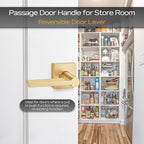 EHOMEWARE 2 Pcs Door Knobs Interior, Passage Door Handle Gold, Modern Closet Door Knobs in Satin Brass Finish, Keyless Door Levers Heavy Duty Door Handle Set, Sleek Door Hardware & Locks