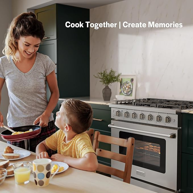 Empava 36 Inch Gas Range with 6.0 Cu. Ft. True Convection, 18,000 BTU Power Searing, 6 Sealed Burners, Convertible NG/LP, Stainless Steel Stove with Oven, CSA Certified