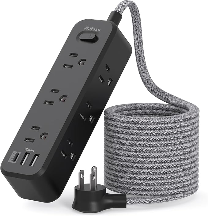 Mifaso Extension Cord, Surge Protector Power Strip, Long Extension Cord with 9 Outlets 3 USB Ports, Extension Cord with Multiple Outlets, USB Power Strip for Dorm Room Essentials, College(5FT,Black)