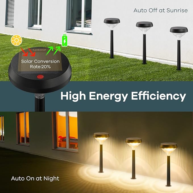 Linkind Solar Pathway Lights 4 Pack, Solar Lights Outdoor, Warm White Path Waterproof for Walkway Yard Landscape Garden