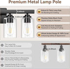 4-Light Bathroom Light Fixtures, 27" Modern Vanity Lights Over Mirror with Clear Glass Shades, Matte Black Light Fixture, Classic Wall Light Fixture for Mirror Living Room Cabinet Bedroom Porch