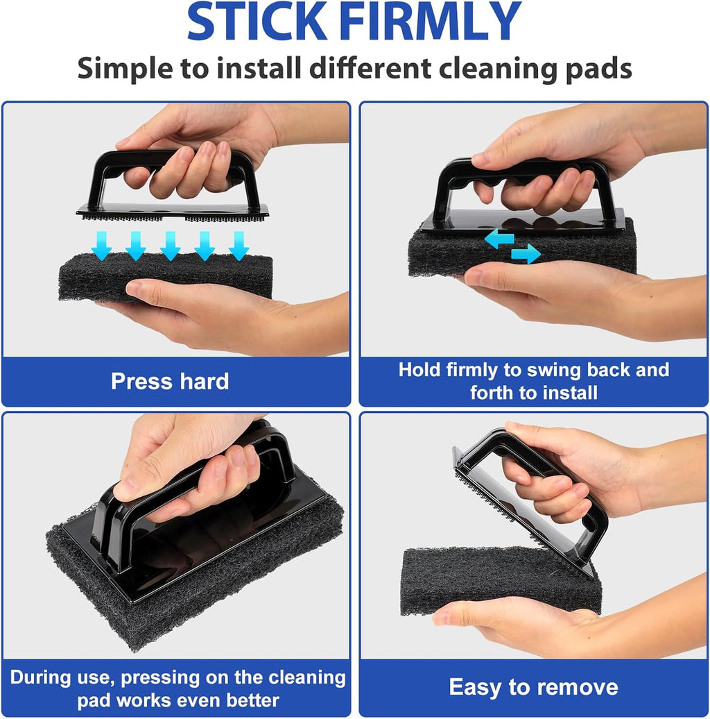 Skylarlife Scouring Pad Brush Cleaning Scrub with Handle Abrasive Pad for Grout Tile Shower and Sink Cleaning, Scrubbing Floor and Tile Boat Polishing Refinishing Bathroom Kitchen Heavy Duty (1-Pack)