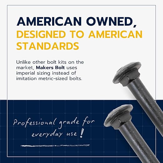 1/2 in. x 10 in. Black Carriage Bolt Kit Includes 12 Bolts, 12 Washers, and 12 Nuts, Ceramic Black Ruspert Coated for Exterior Use - 2X Rust Resistance of Galvanized by Makers Bolt