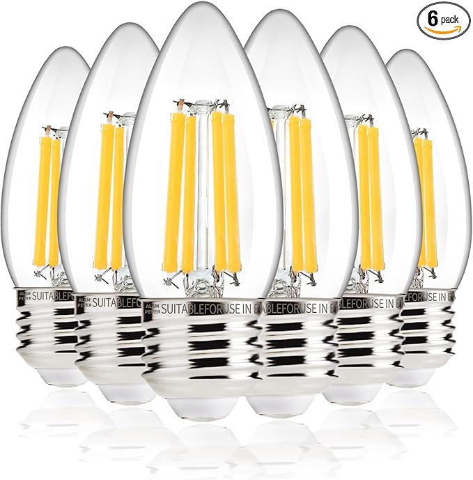 ALAMPEVER 800LM Super Bright Dimmable LED Light Bulb, E26 LED Bulb 100 Watt Equivalent, B11 5000K Daylight White LED Candelabra Bulb, 5.5W, 6 Pack