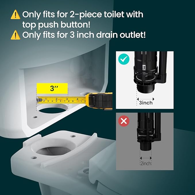 R&T 3-Inch Dual Flush Valve with Top Push Button Toilet Repair Kit Inside Tank dual flush valve replacement kit for 2-piece Toilet A2422M