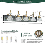 Modern Glass Crystal Vanity Light - Vintage Bathroom Lighting Fixtures Over Mirror, 5 Light Vanity Lights G9 Bulb (35.43 Inch, Black Gold)