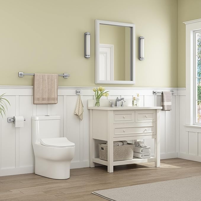 Suyar Bathroom Hardware Set Brushed Nickel, 304 Stainless Steel Bathroom Accessories 4 Pieces, Include Robe Hook, Toilet Paper Holder, Hand Towel Holder, Towel Bar, Wall Mount