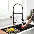 Fapully Commercial Single Handle Pull Down Sprayer Black&Rose Gold Kitchen Faucet,Kitchen Sink Faucet with LED Light