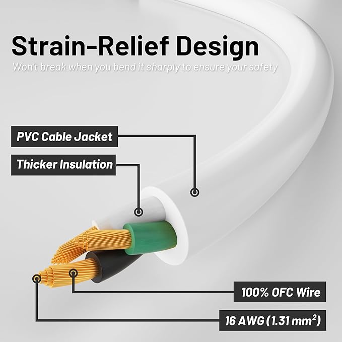 16/3 White Indoor Outdoor Extension Cord 6 Ft 2 Pack Waterproof, Heavy Duty Extension Cord with 3 Prong Grounded Plug,13A 1625W 16AWG SJTW, Flexible Weatherproof Power Cable