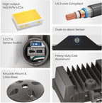 CINOTON 55W LED Flood Light 3CCT (3000K/4000K/5000K), 7700LM Dusk-to-Dawn Photocell Outdoor Security Lighting, 120V IP65 Aluminum Wall Pack for Porch/Barn, 180° Knuckle Mount, 2 Modes, ETL, 1 Pack