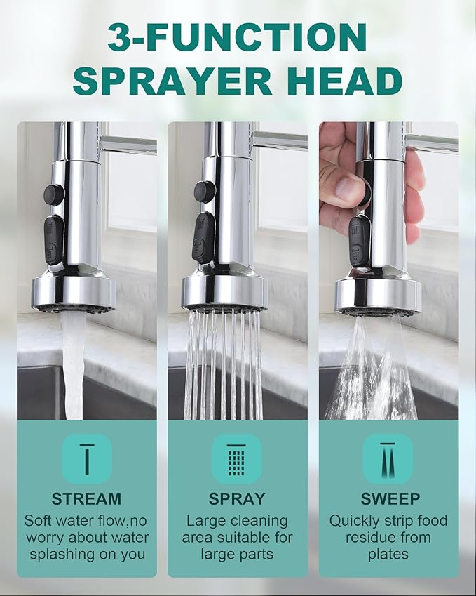 Chrome Kitchen Faucet with Soap Dispenser: Stainless Steel Kitchen Faucet with Pull Down Sprayer for Sink 2 or 4 Hole - 3 Modes Single Handle Kitchen Sink Faucets for Farmhouse RV Laundry Bar