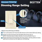 BESTTEN 10 Pack Almond Dimmer Light Switch, 3 Way or Single Pole Dimmer Switches, for Dimmable LED, Halogen and Incandescent Bulbs, 120V, Decorator Wall Plate Included, UL Listed