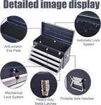 4 Drawers Metal Tool Box, 21" Portable Steel Tool Chest w/Key Lock & Latch Closure, Multi-Function Top Storage Tray Toolbox w/Powder Coating & Ball Bearing Slides for Garage (Antique Grey)