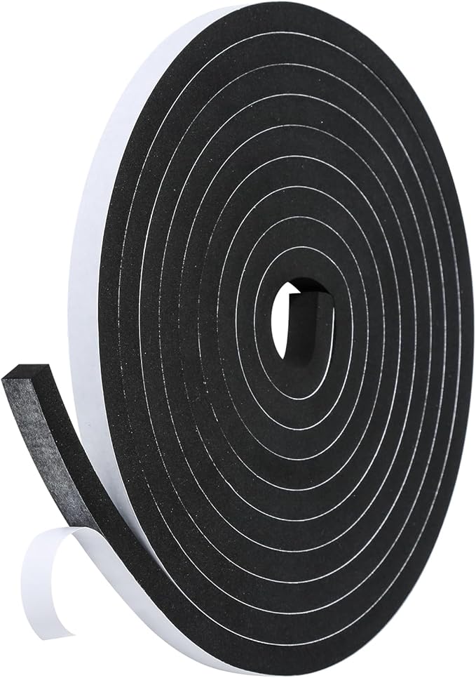 Weather Stripping Door Seal Strip- 1/2 Inch X 2/5 Inch X 13Feet, Strong Adhesive, Lightproof, Soundproof, Weatherproof Foam Tape Insulation for Sliding Door, Front Door Frame, Windows- Black
