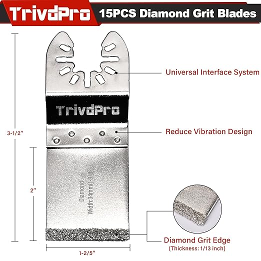 15pcs Grout Remover Tool Carbide Oscillating Multi Tool Blades Diamond Grout Removal Blade Tools for Tile, Concrete, Masonry, Cleaning Mortar