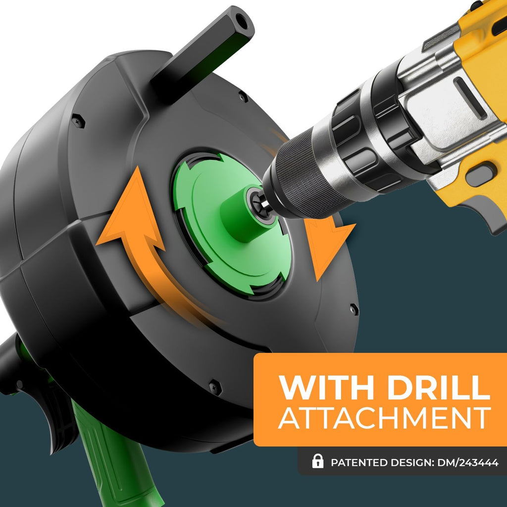 drain snake [50FT] - Auto Feed - Ideal plumbing snake for sink and drain unblocking - Solid drain auger for real DYIs!