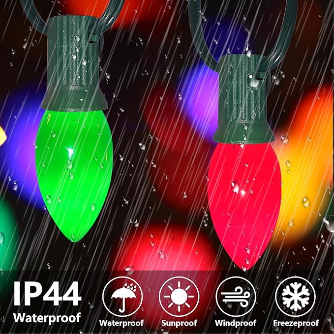 C9 Multicolor Christmas Light Bulbs, 25 Pack C9 Ceramic Color Replacement Bulbs Vintage Incandescent Light Bulbs for Christmas String Lights Outdoor Holiday Decor, E17/C9 Intermediate Base, 7 Watts