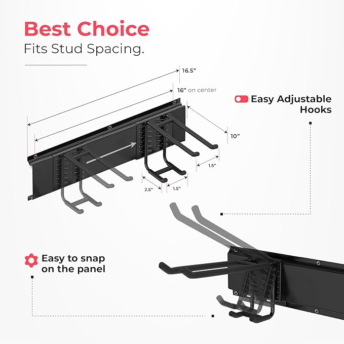 Garage Wall Organizer | 32" Heavy-Duty Tool Storage Rack | Adjustable Double-Layer Hooks | 200 lbs Capacity | Carbon Steel Wall Mount Holder for Shovels, Rakes, Ladders & Power Tools