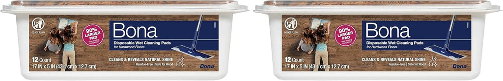 Bona Hardwood Floor Disposable Wet Cleaning Pads - 12 cleaning pads per pack - unscented - Use Mops - Residue-Free Floor Cleaning Solution for Wood Floors (Pack of 2)