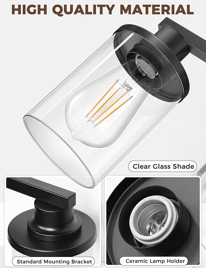 DORESshop Bathroom Light Fixtures, 4-Light Black Bathroom Lighting Fixtures Over Mirror with Clear Glass Shade, Vanity Lights for Bathroom Hallway Living Room Bedroom