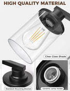 DORESshop Bathroom Light Fixtures, 4-Light Black Bathroom Lighting Fixtures Over Mirror with Clear Glass Shade, Vanity Lights for Bathroom Hallway Living Room Bedroom