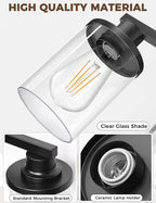 DORESshop 6-Light Black Bathroom Light Fixtures Over Mirror with Clear Glass Shade, Vanity Lights for Bathroom Mirror Hallway