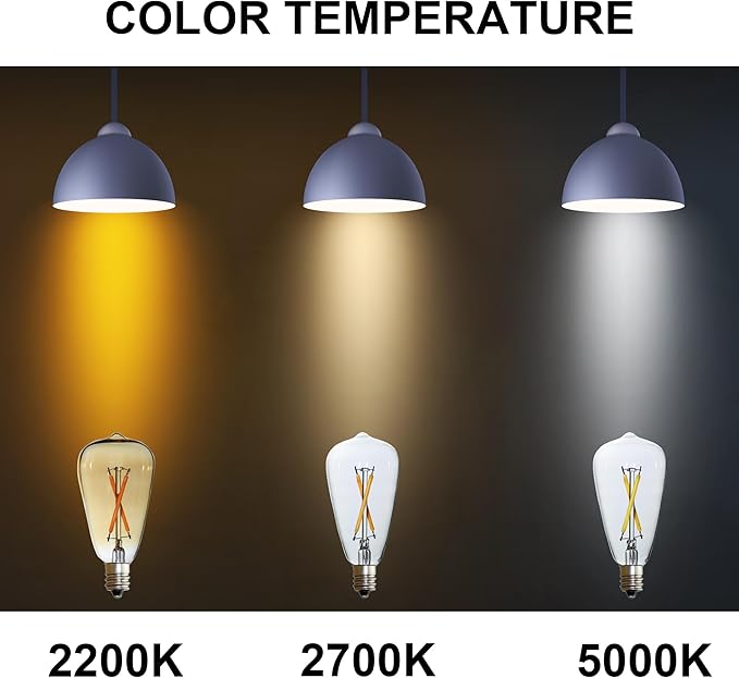 6pcs ST38 Edison Small Bulb 2W Equivalent to 10W-15W-20W E12 Warm Base Clear Glass LED Bulbs for Chandeliers Fans Candelabras Outdoor ST38 String Lights