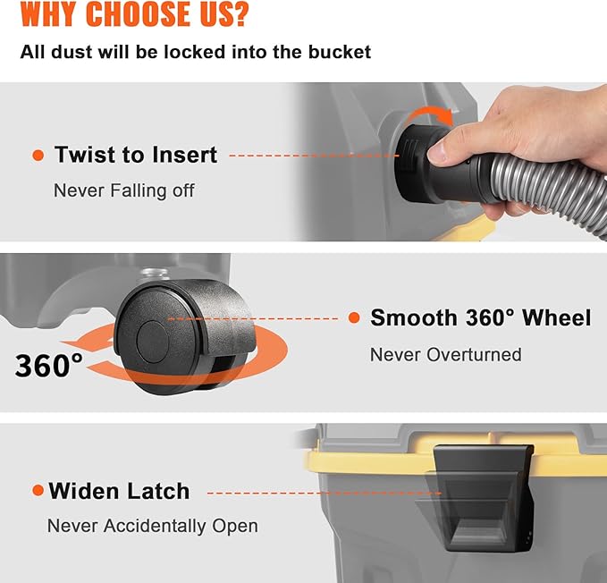 VEVOR Shop Vac Wet and Dry Vacuum Cleaner 4 Gallon 5 Peak HP - Powerful Suction with Blower Function & Attachments 3-in-1 Crevice Nozzle - Perfect for Car Carpet Debris Pet Hair Black/Yellow