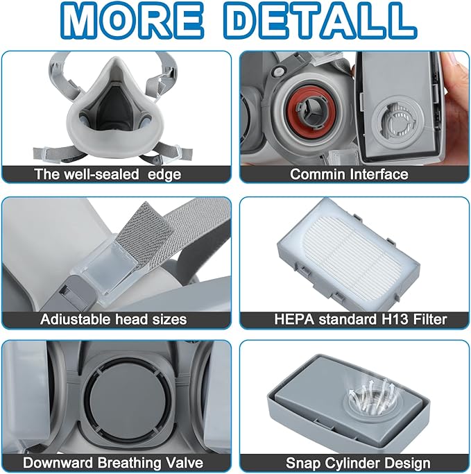 Respirator Mask with 7093 Filters - Half Face Gas Mask, for Chemicals, Dust, Smoke, Asbestos, Silica Particulates, Welding, Grinding, Sanding, Mold, Construction, Polishing Spray (5 in 1)