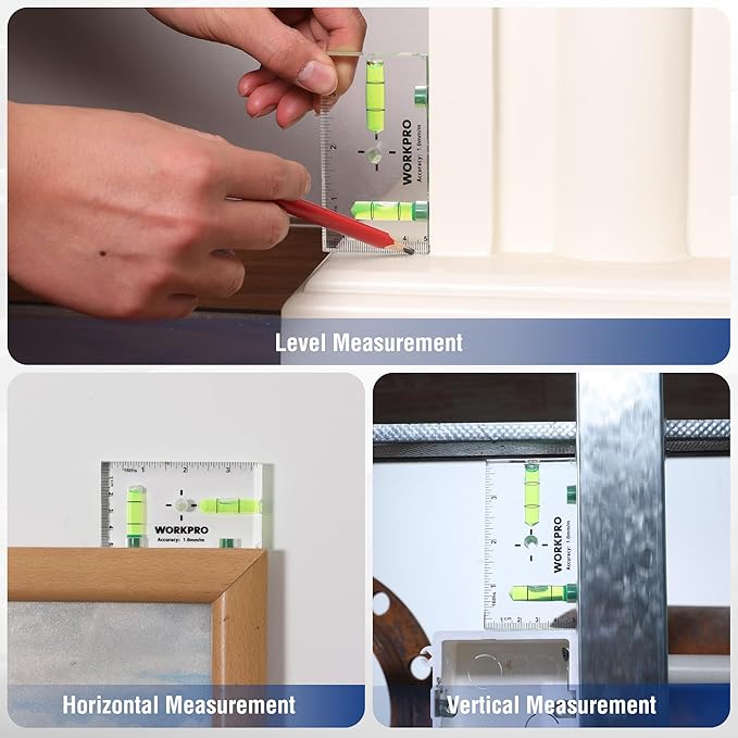 WORKPRO Small Level, 3-3/4 Inch Mini Level Tool, Magnetic Level with 2 Different Bubbles 90°/180°, Shatterproof Cross Check Bubble Level, Pocket Level for Picture Hanging Tool