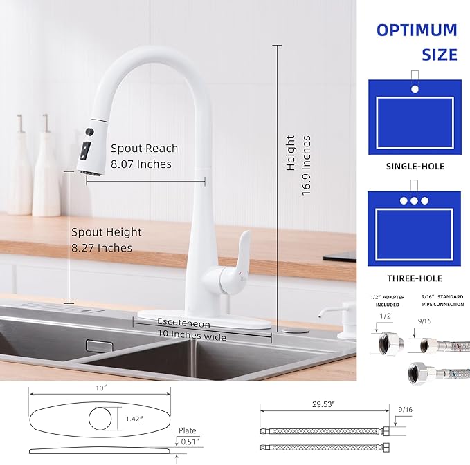 Kitchen Faucet with Soap Dispenser and Pull Down Sprayer - Stainless Steel Single Handle Kitchen Sink Faucet, 1 or 3 Hole Design for Modern Farmhouse Kitchens, Rv, and Bar Sinks(White)