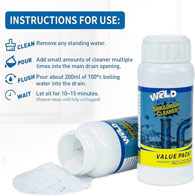 Wild Tornado Pipe Dredge,Powerful Sink Cleaner Powder Fast Foaming for Kitchen Toilet Pipeline Quick Cleaning Tool（4pcs）