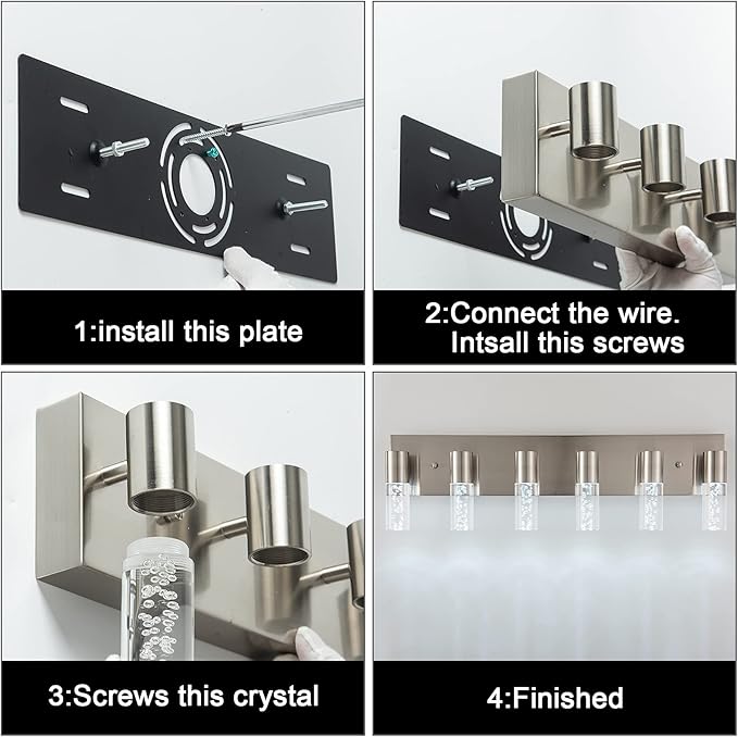 Bathroom Vanity 6 Light Fixture Modern Over Mirror Lighting with Bubble Light Shades and LED White Light 6000K Perfect Bathroom Lighting Fixtures Over Mirror for Your Home………