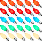 C7 LED Multicolor Replacement Light Bulbs for Christmas Strings Light, 25 Pack 0.6W E12 LED Light Bulbs for Hanging Outdoor String Lights, E12 Candelabra Base (Red, Blue, Green, Orange, White)
