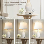 PARTPHONER Table Lamps Set of 2, Bedside Touch Lamp with USB C+A Charging Ports, Side Table Lamp with White Fabric Shade (LED Bulbs Included)