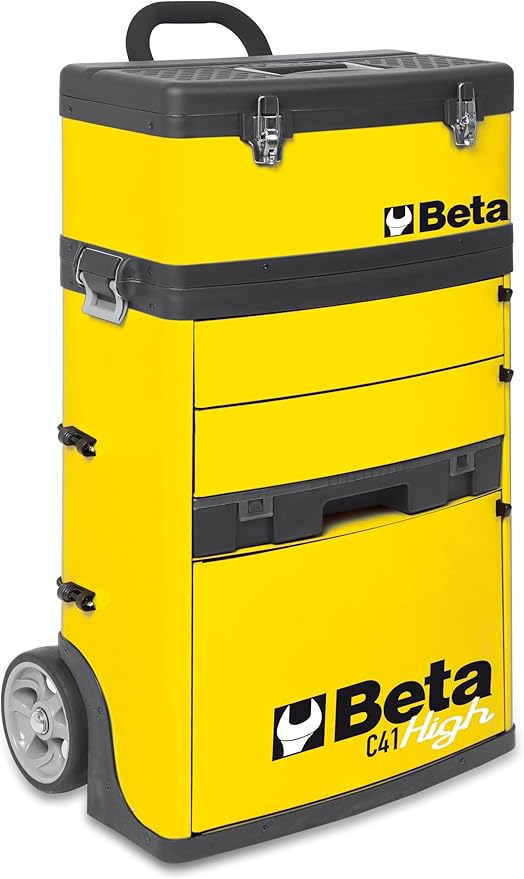 Beta C41H Two-Module Rolling Tool Chest, Detachable Tool Box, Telescopic Handles, Yellow