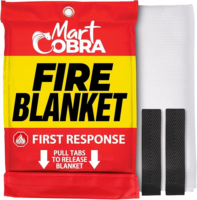 Mart Cobra Emergency Fire Blanket for Home and Kitchen - 1 Pack - Fire Blankets Emergency for Home Safety 40” x 40” - Suppression Shield Retardant Extinguisher Fiberglass Welding Fireproof Cloth Towel