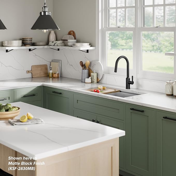 Kraus Oletto Kitchen Faucets Touchless Sensor Single Handle Pull-Down Sprayer in Brushed Brass, KSF-2830BB