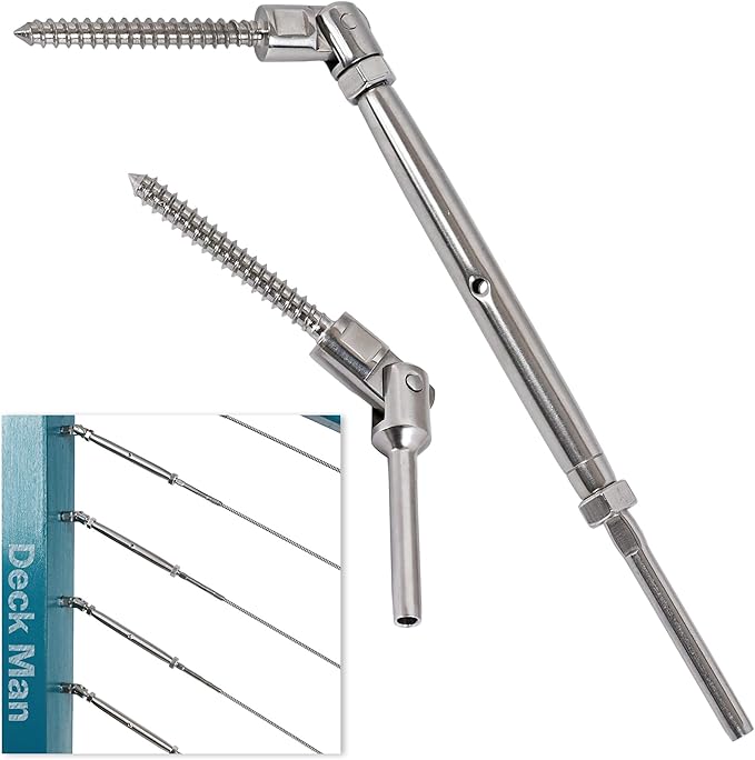 1/8 inch T316 Stainless Steel Adjustable Angle Single-Screw Cable Railing Kit/Hardware for Wood Posts，Marine Grade (2 Pairs)