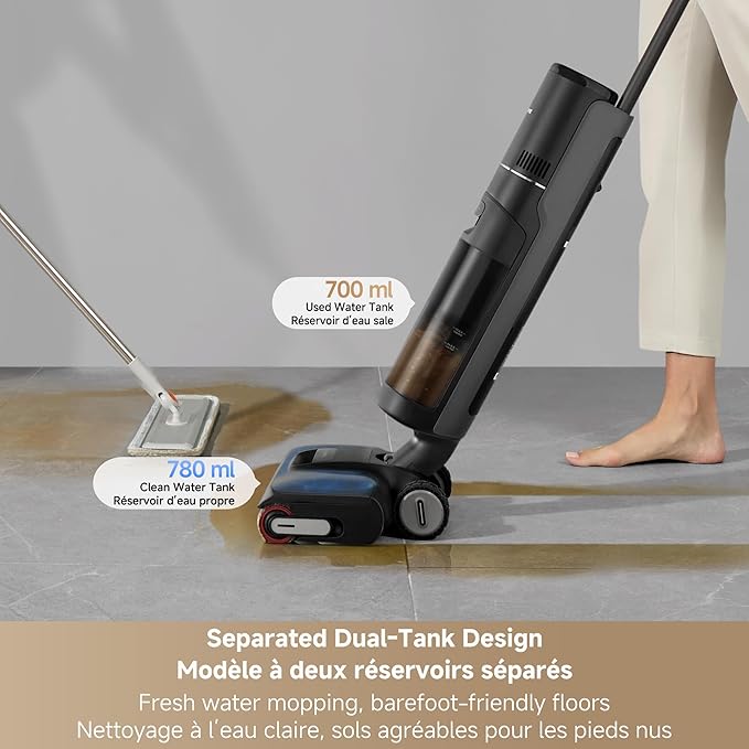DREAME H12 FlexReach Vacuum Mop, 0 Tangle Wet Dry Vacuum Cleaner, Cordless Vacuum Mop All-in-One for Hard Floors, 180° Lie-Flat Floor Cleaner Machine with 194°F Hot Self-Cleaning, 50Mins Runtime